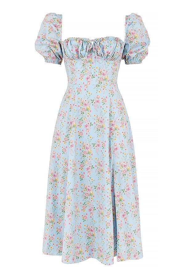 Tallulah Blue Vintage Floral Puff Sleeve Midi Dress Product Image