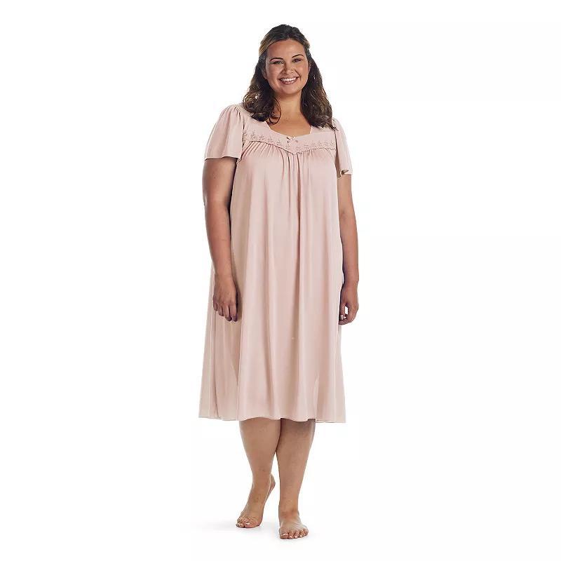 Plus Size Miss Elaine Essentials Long Tricot Nightgown, Womens Blue Product Image