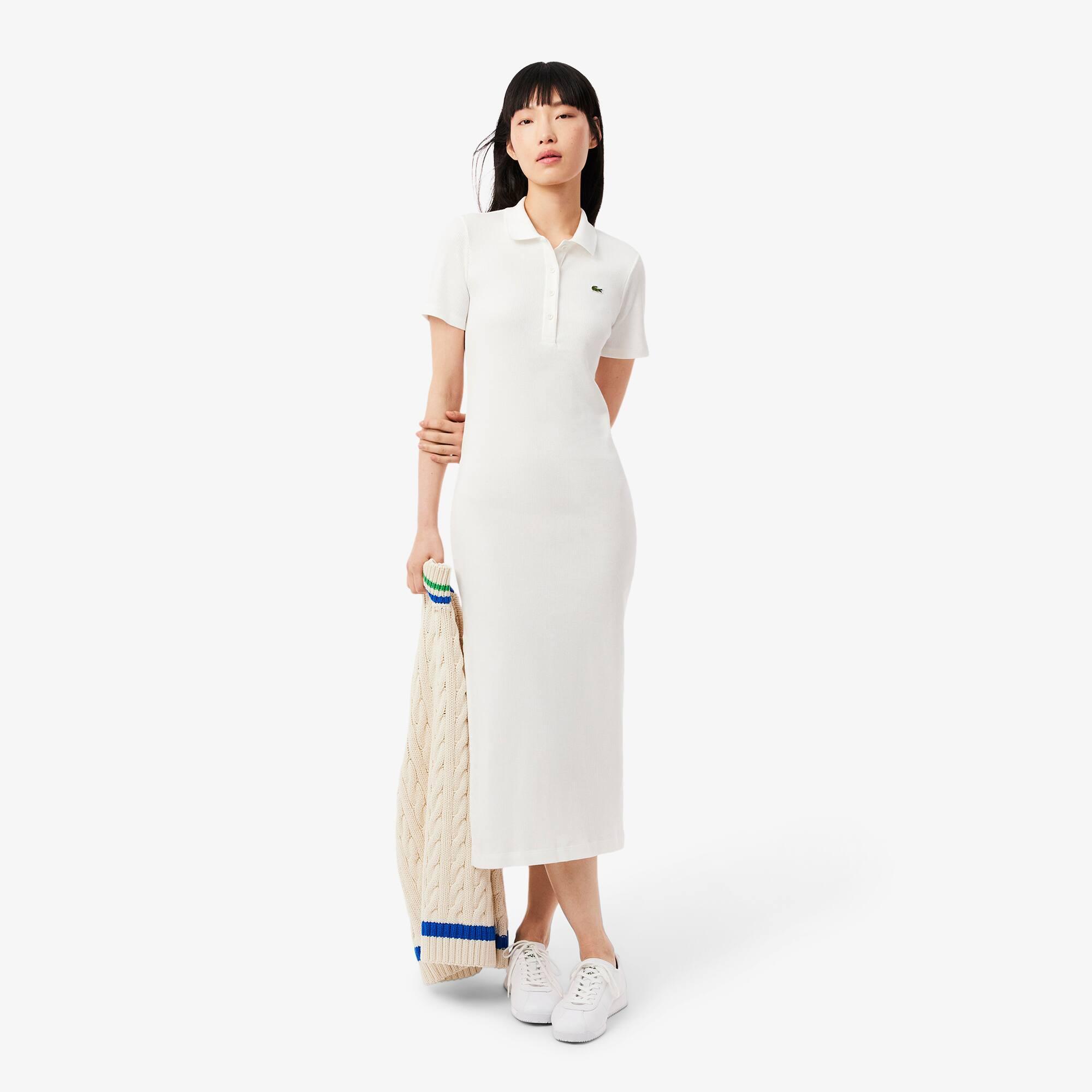 Long Ribbed Cotton Polo Dress Product Image