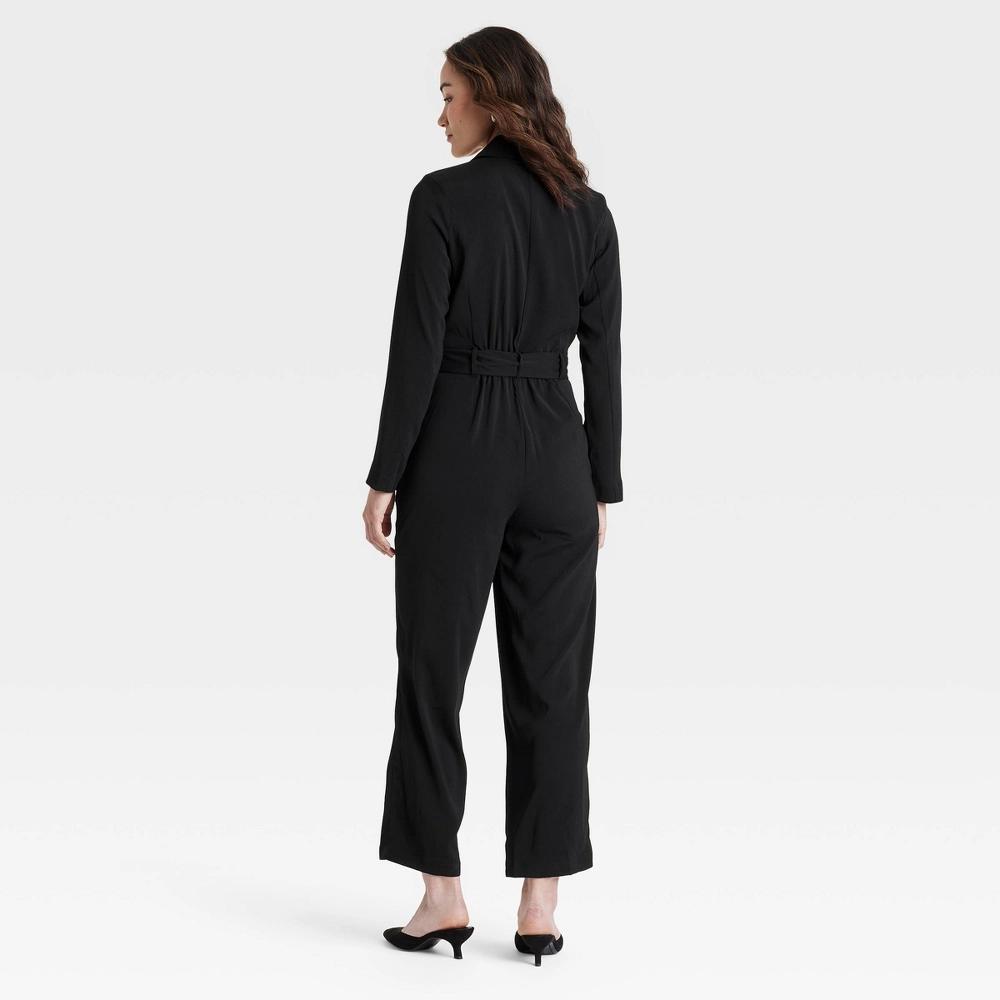 Womens Long Sleeve Wrap Front Jumpsuit - A New Day Black Product Image