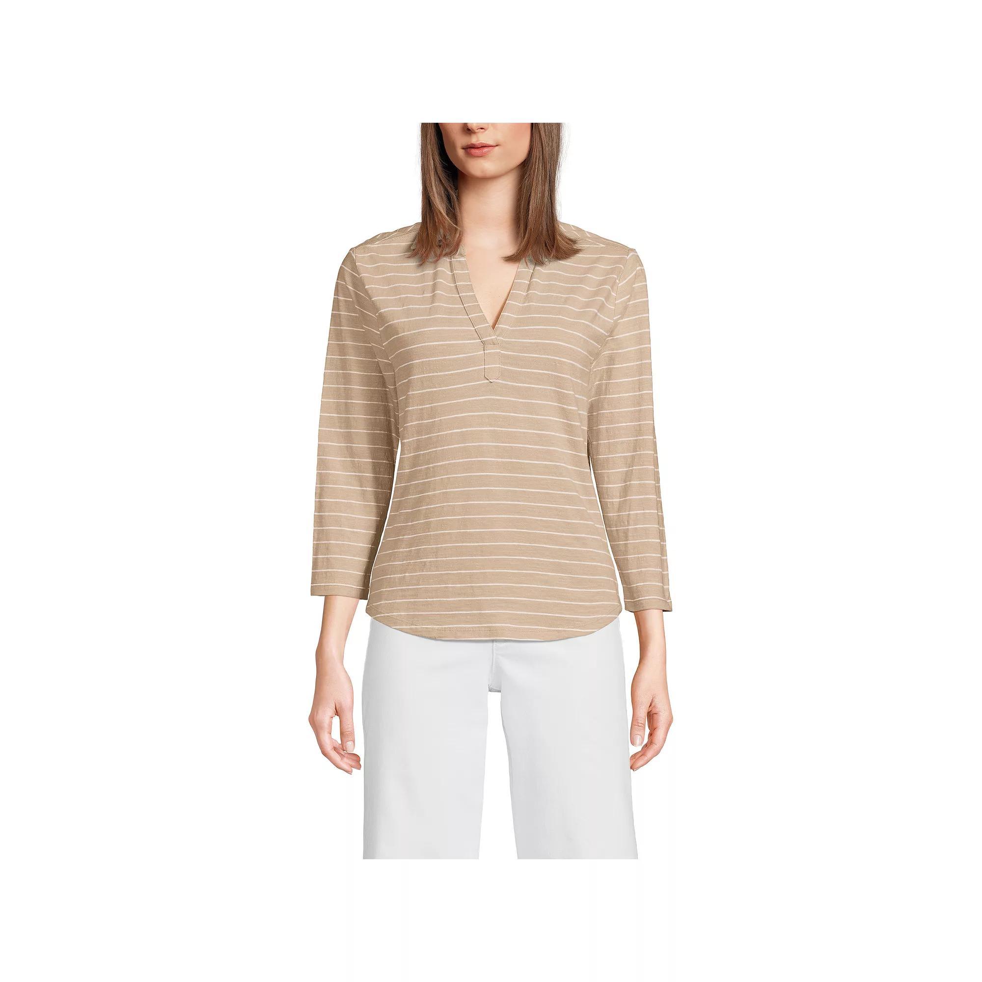 Women's Lands' End Slub Polo Top, Size: Medium, Ivory Product Image