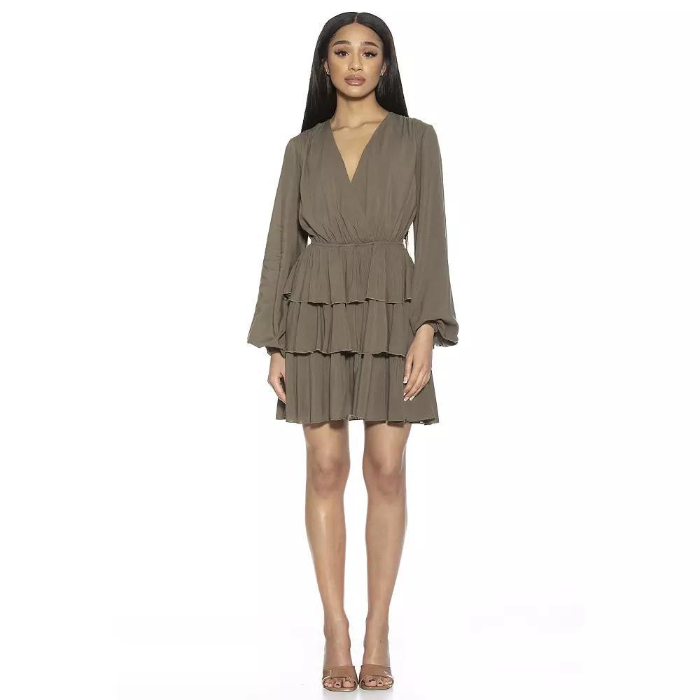 Women's ALEXIA ADMOR Rosie Surplice Ruffle Tiered Open Back Dress, Size: 2, Green Product Image