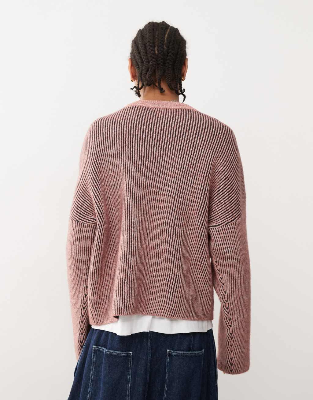 Weekday Alek wool blend sweater with two-tone rib in red Product Image