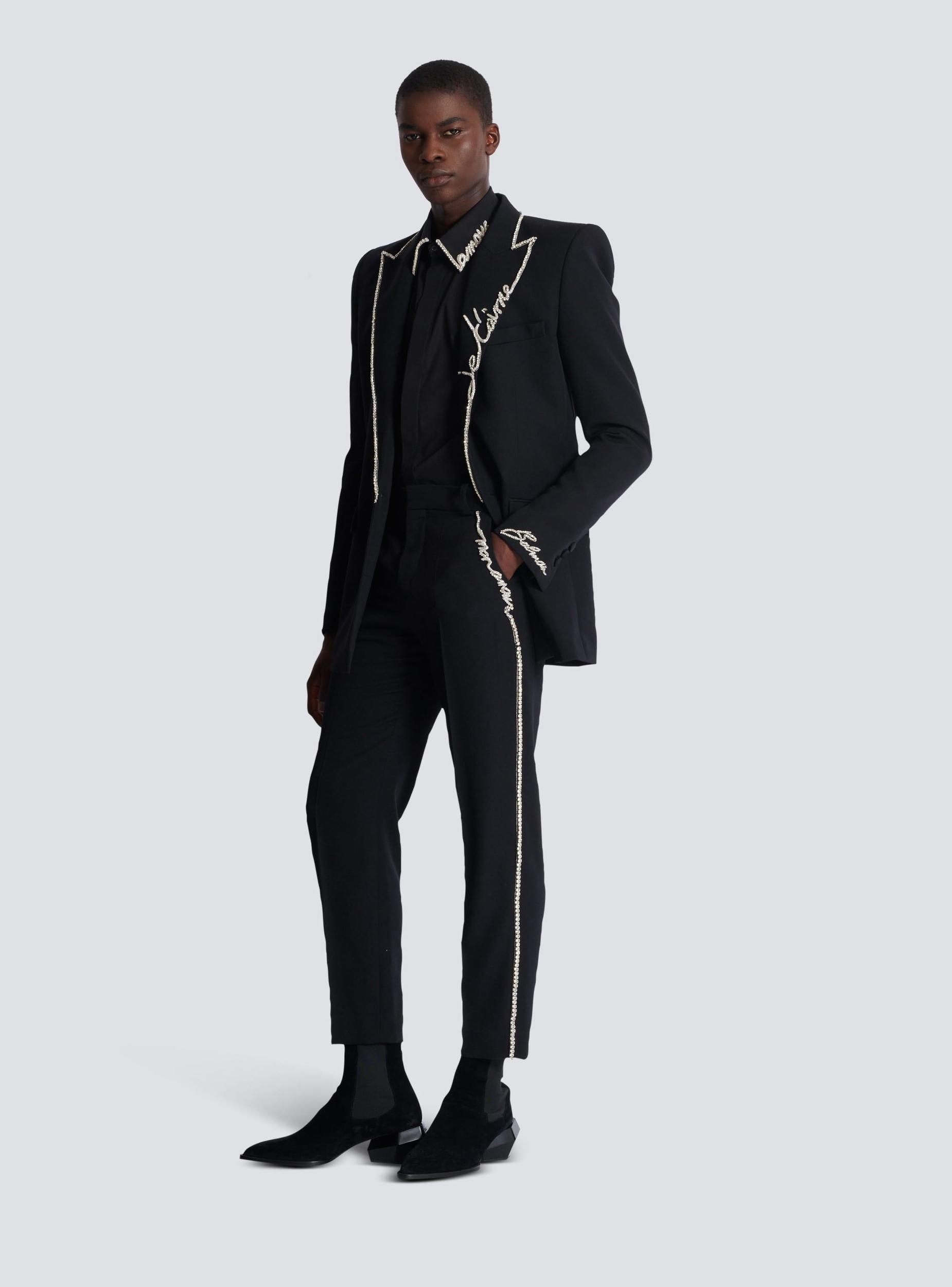 Embroidered tailored grain de poudre trousers Product Image