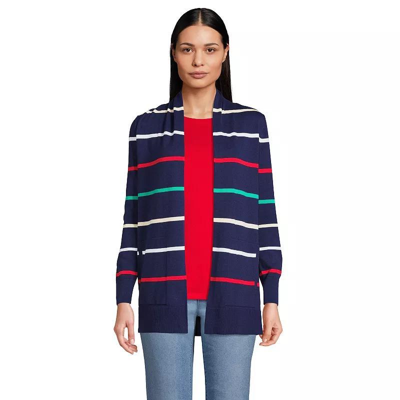 Womens Lands End Open-Front Long Cardigan Sweater Gray Grey Product Image