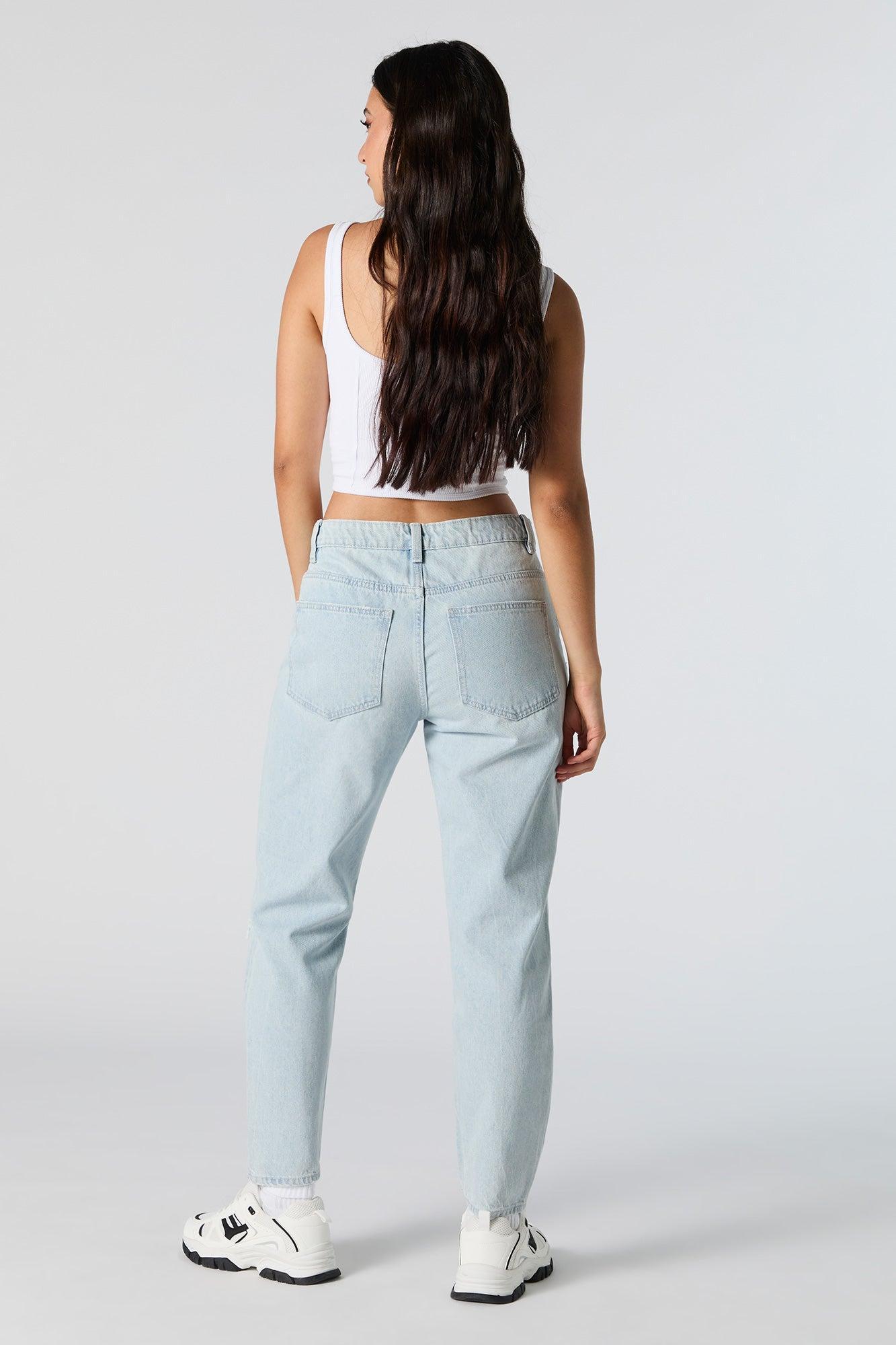 Distressed High Rise Light Wash Mom Jean Female Product Image