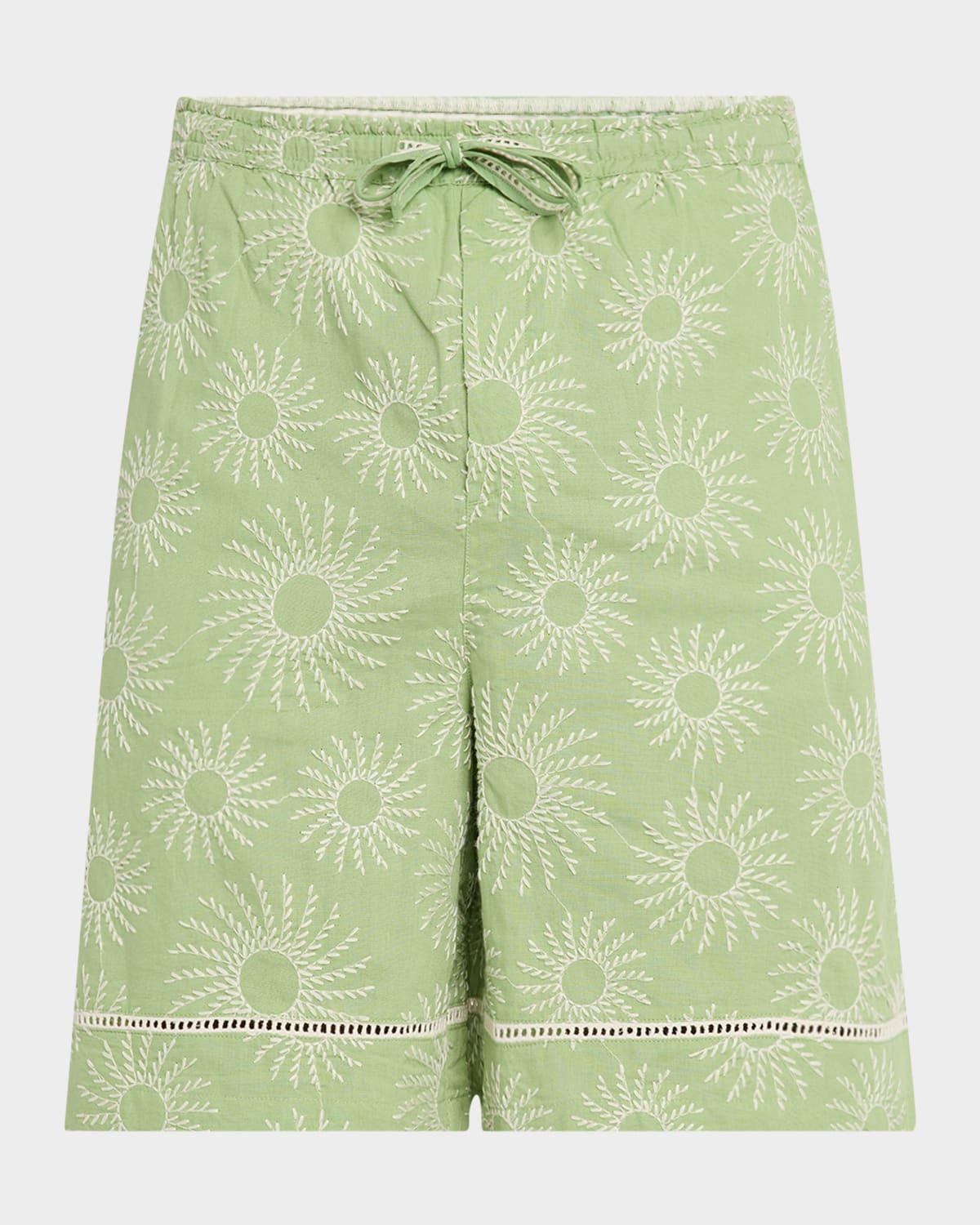 Mens Embroidered Cotton-Linen Shorts Product Image