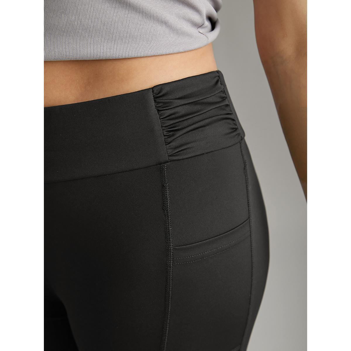 Plus Size Plain Ruched Side Pocket Wideband Waist Leggings Women Black Casual High stretch Skinny High Rise Dailywear Leggings BloomChic 26/4X Product Image