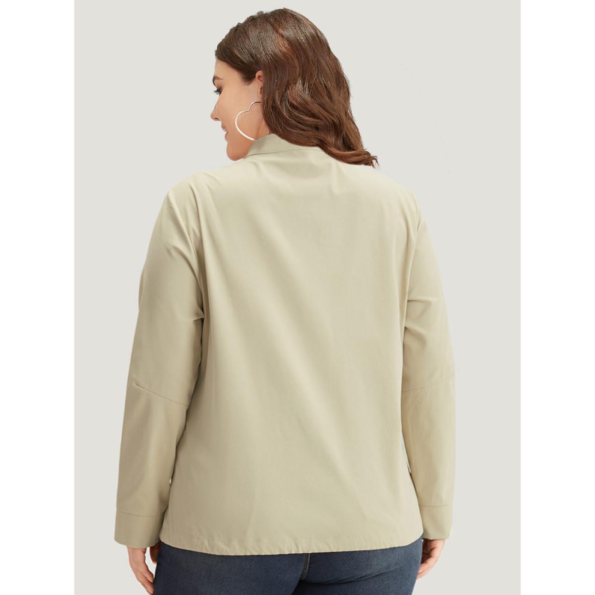 Plus Size Solid Stand Collar Drawstring Flap Pocket Jacket Women Ivory Casual Plain Ladies Dailywear Winter Coats BloomChic 30/6X Product Image