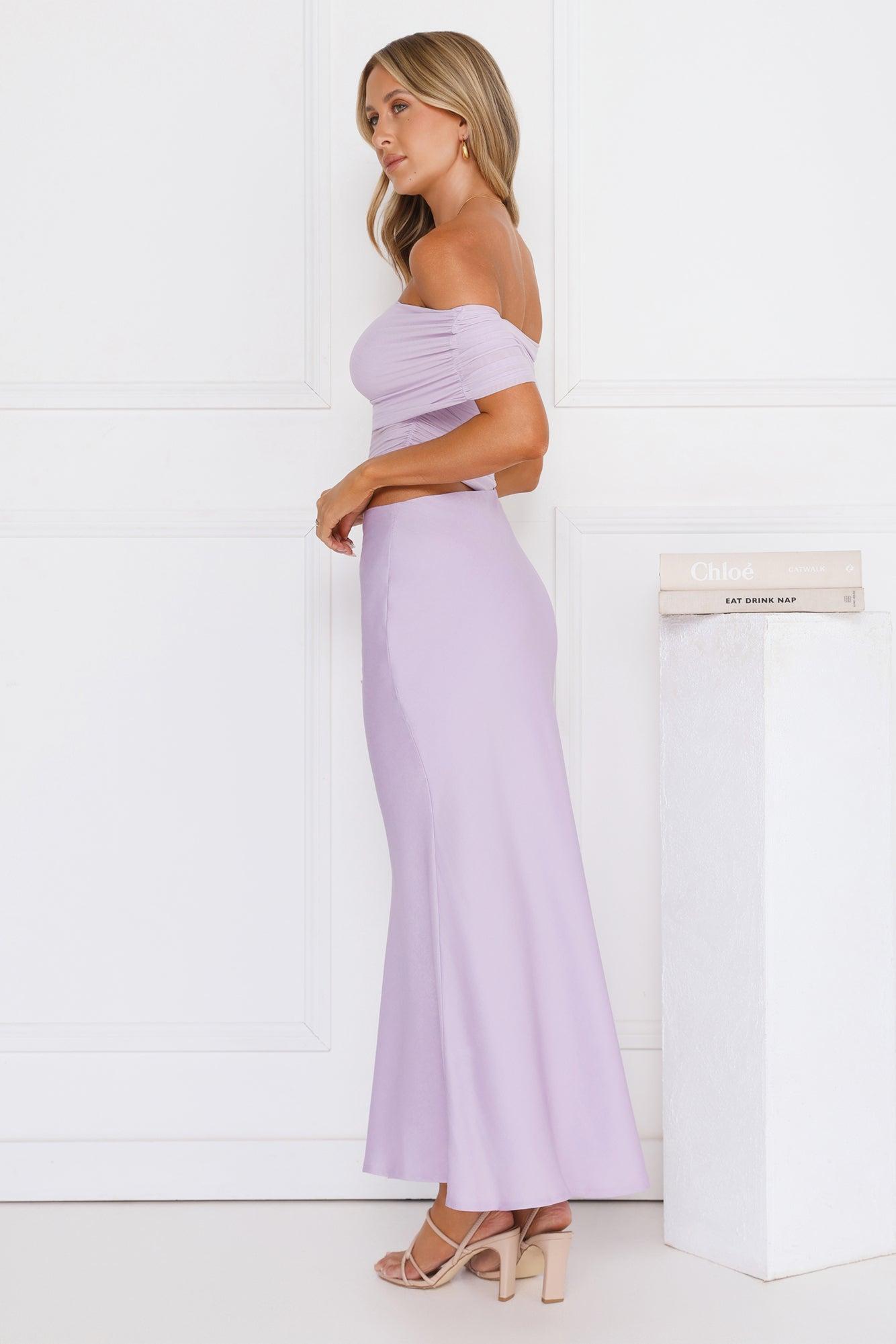 Velvet Sky Off Shoulder Mesh Maxi Dress Lilac Product Image