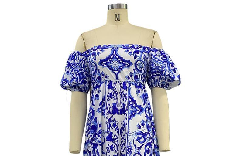 Off Shoulder Print Maxi A-Line Dress Product Image