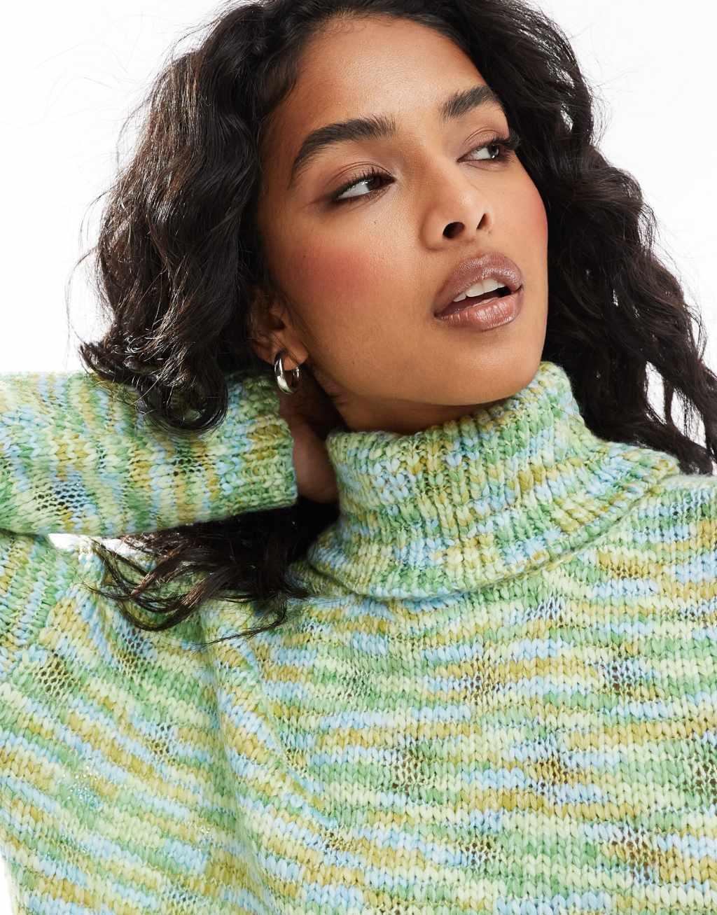 ONLY roll neck cropped sweater in tonal green Product Image