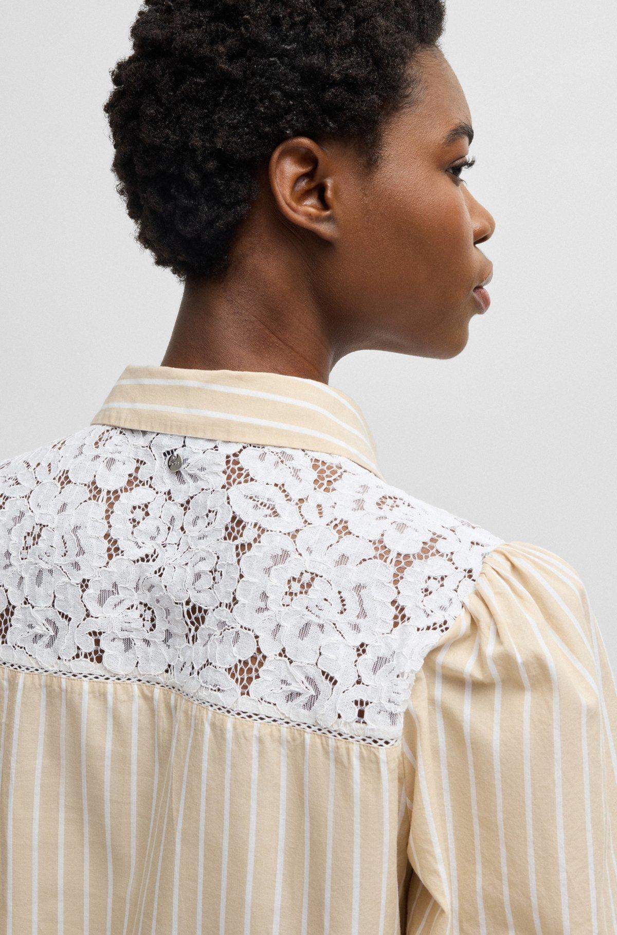 Striped regular-fit blouse with lace shoulders Product Image