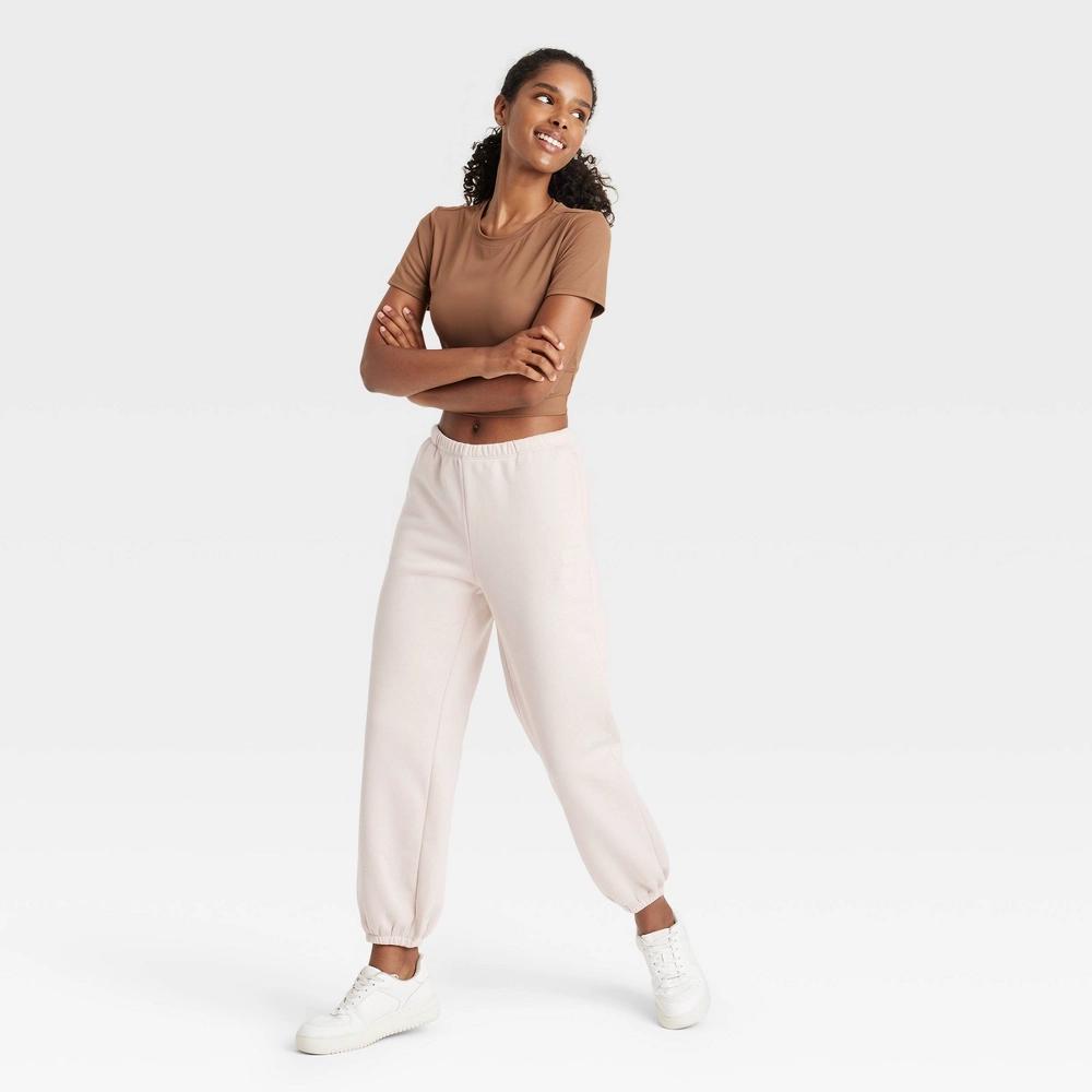 Womens Fleece Mid-Rise Cinched Jogger Sweatpants - JoyLab Cream XXL Product Image