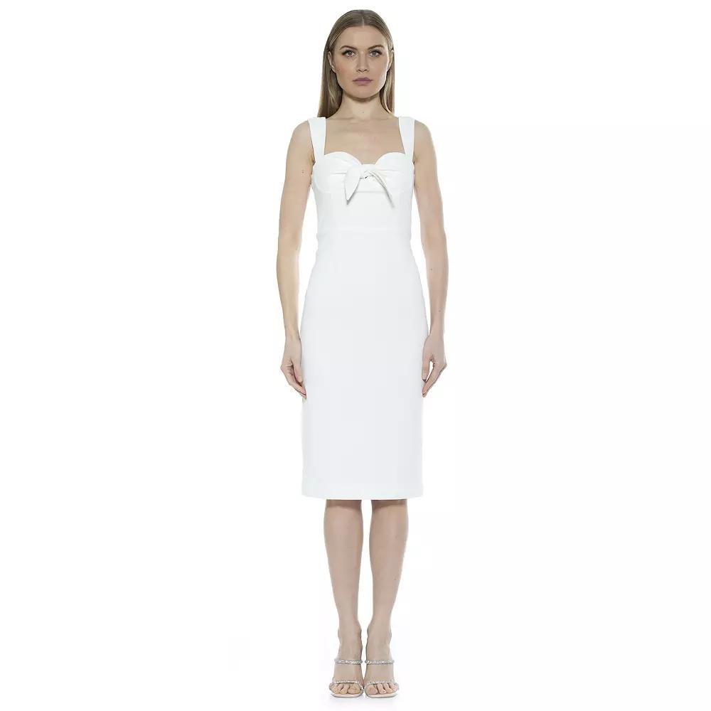 Women's ALEXIA ADMOR Front Bow Juniper Midi Sheath Dress, Size: 8, Ivory Product Image