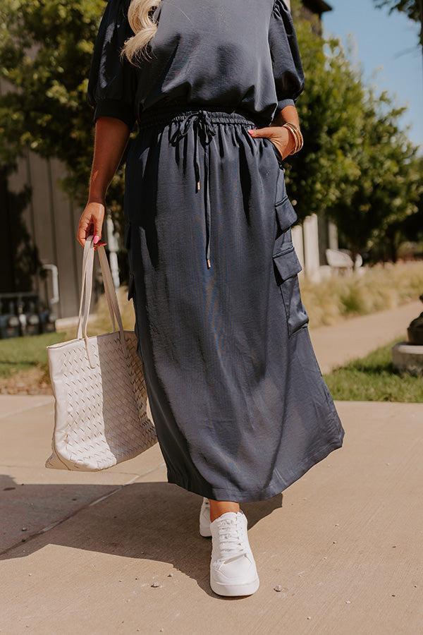 Central Park Stroll High Waist Cargo Skirt in Navy Curves Product Image