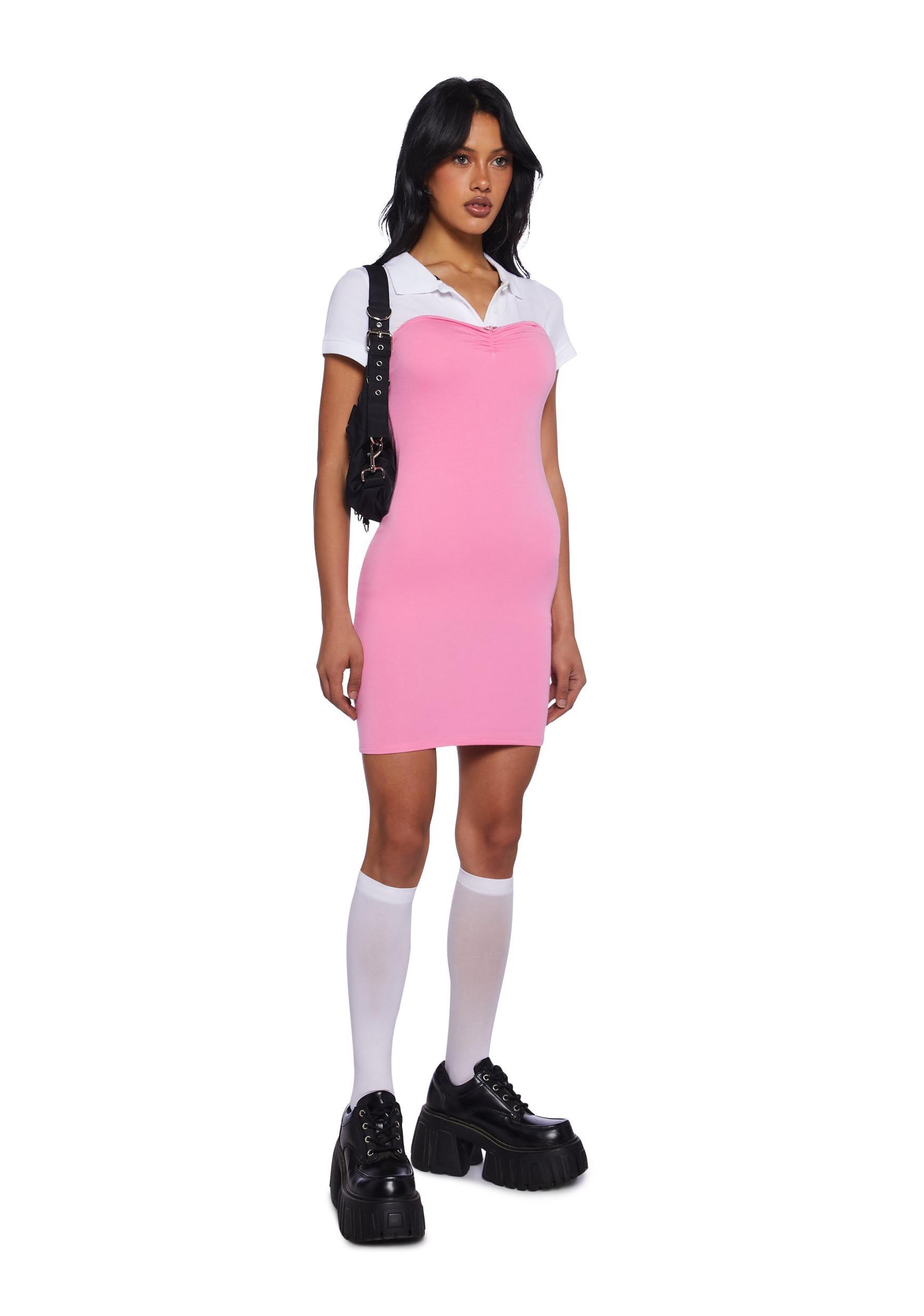 Sexy Womans Pastel Goth Stretchy Knit Bodycon Dress - Pink Product Image