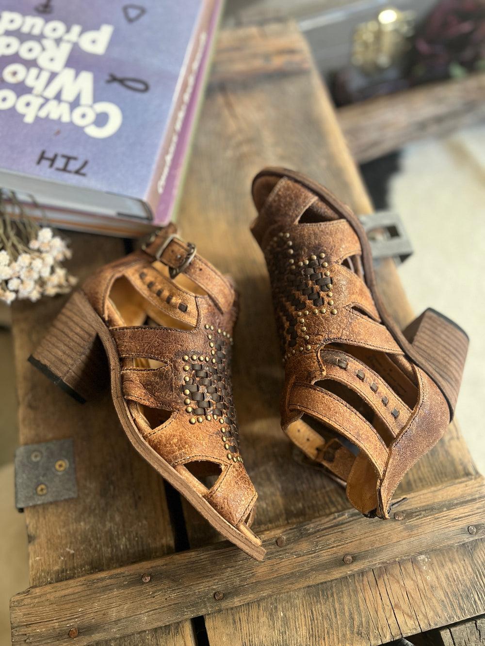 Agave Sky Open Toe Leather Studded Heel Sandal Product Image
