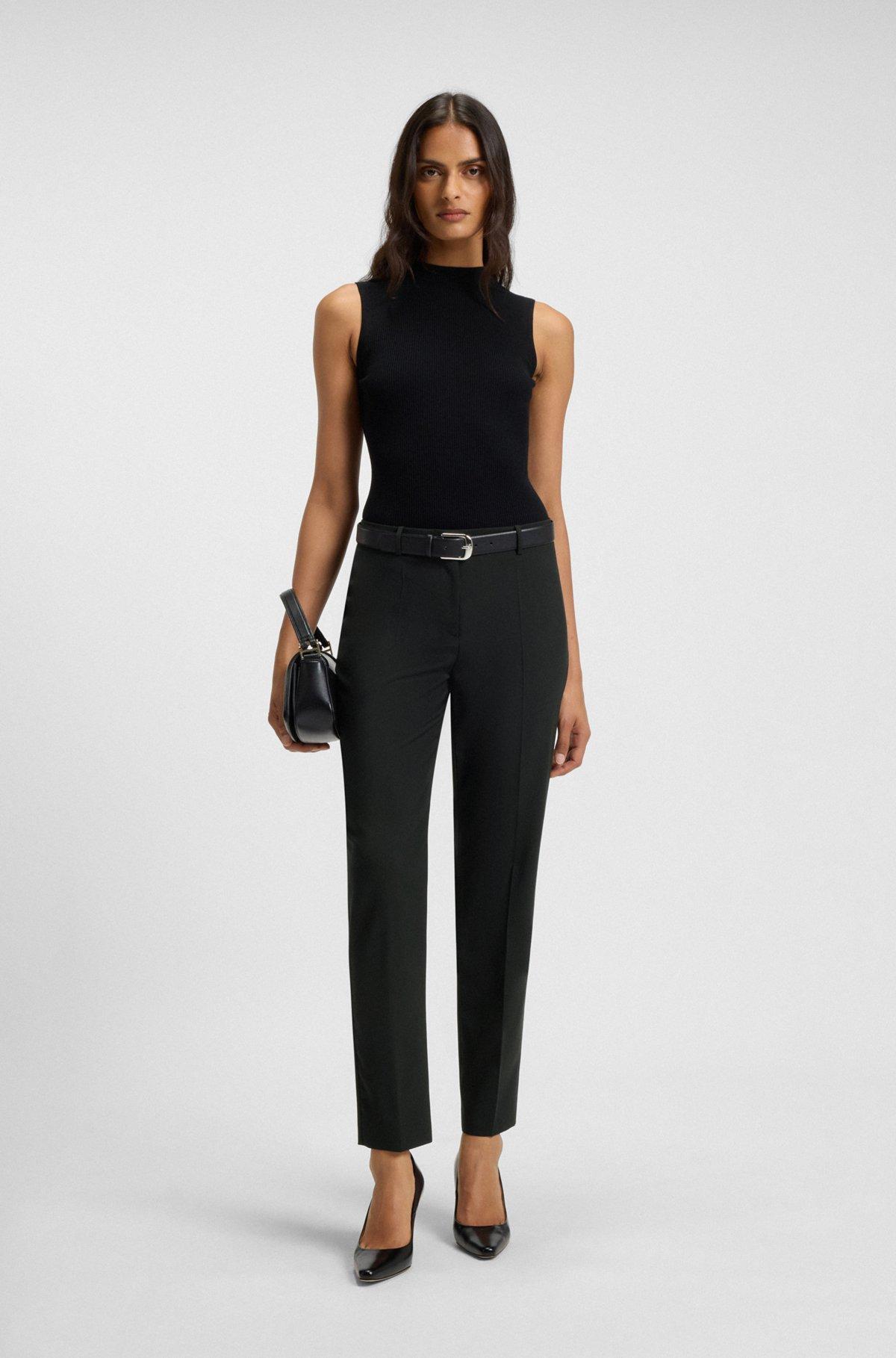 BOSS - Regular-fit tapered-leg pants in checkered virgin wool - Black Product Image