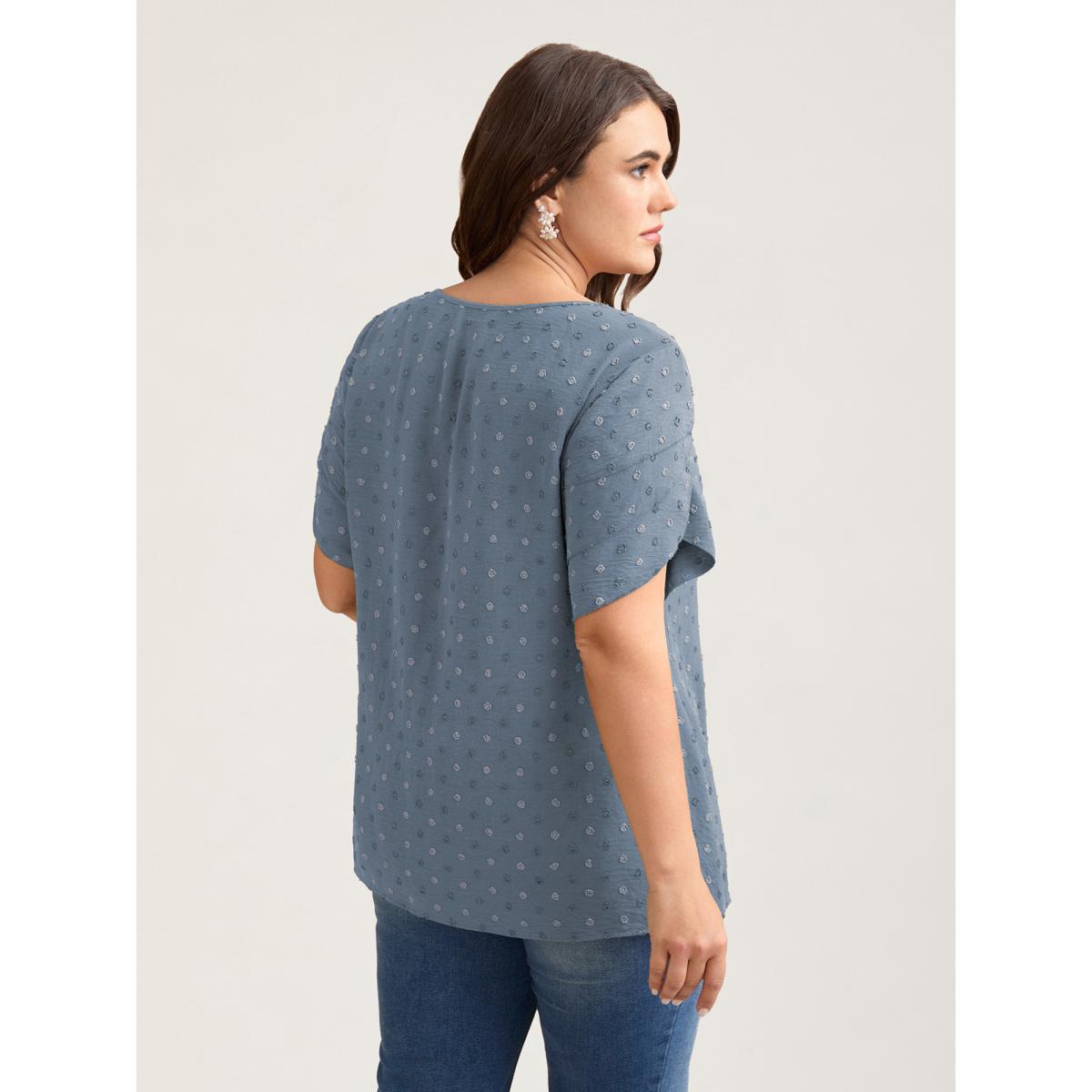 Plus Size Stone Textured Color Contrast Petal Sleeve Blouse Women Elegant Short sleeve Round Neck Everyday Blouses BloomChic 18-20/2X Product Image