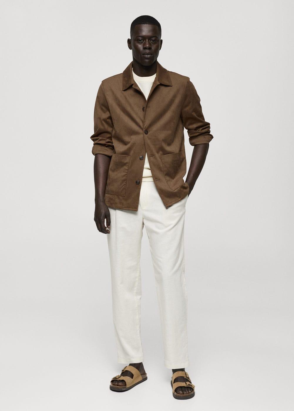 Suede effect overshirt with pockets - Men | MANGO USA Product Image