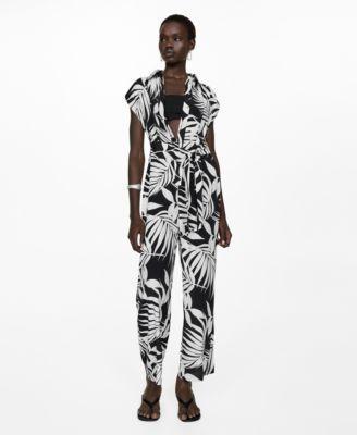 Mango Womens Bow Detail Printed Jumpsuit Product Image