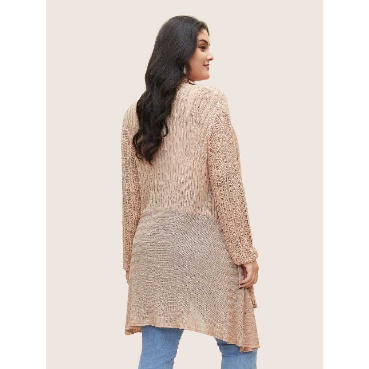 Plus Size Rayon Asymmetrical Hem Cut Out Cardigan Apricot Women Casual Long Sleeve Everyday Cardigans BloomChic 28/5X Product Image