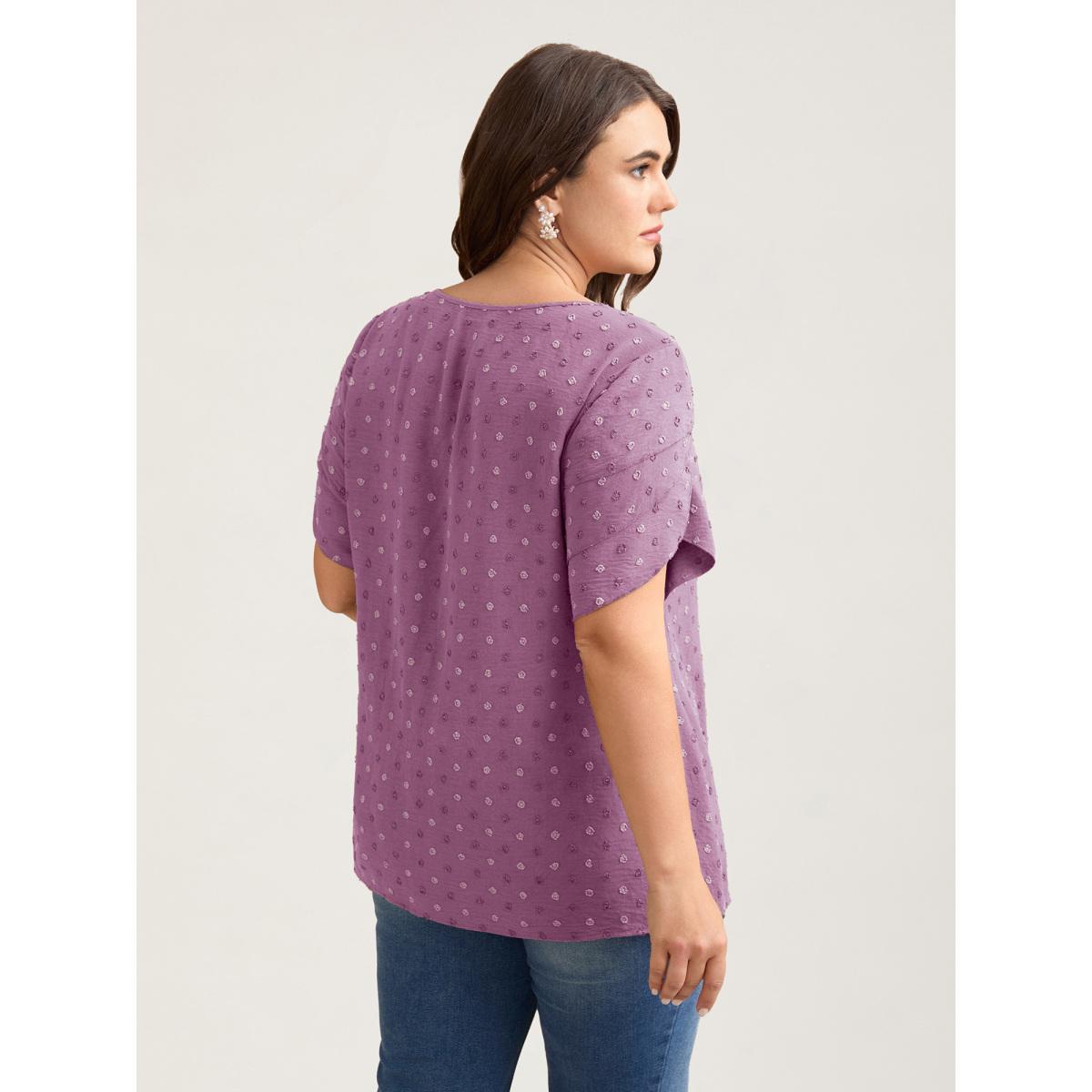Plus Size Lilac Textured Color Contrast Petal Sleeve Blouse Women Elegant Short sleeve Round Neck Everyday Blouses BloomChic 26/4X Product Image