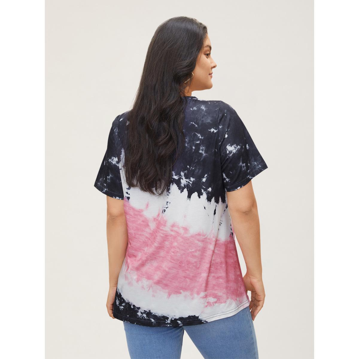 Plus Size Tie Dye Round Neck T-shirt Multicolor Women Casual Tie Dye Round Neck Everyday T-shirts BloomChic 28/5X Product Image