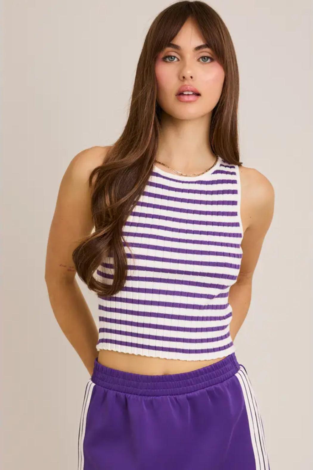 Round Neck Striped Rib Sweater Top Product Image