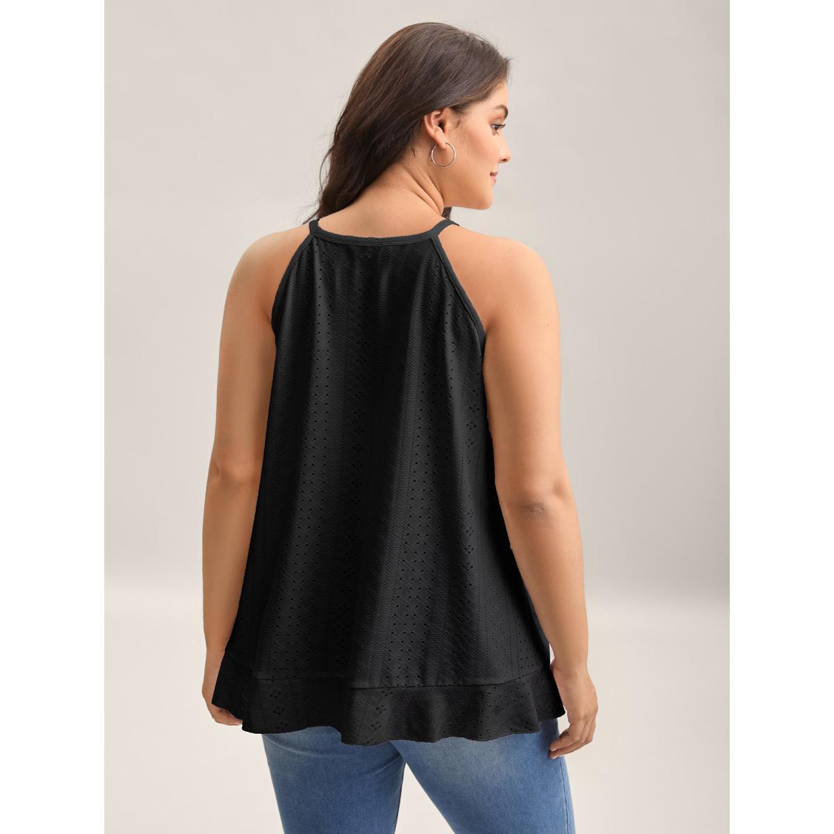 Plus Size Textured Knit Overlap Hem Tank Top Women Black Overlapping Round Neck Everyday-Casual Tank Tops Camis BloomChic 30/6X Product Image