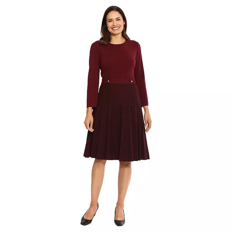 Women's London Times Jewel Neck Pleated Fit & Flare Dress, Size: XL, Red Product Image
