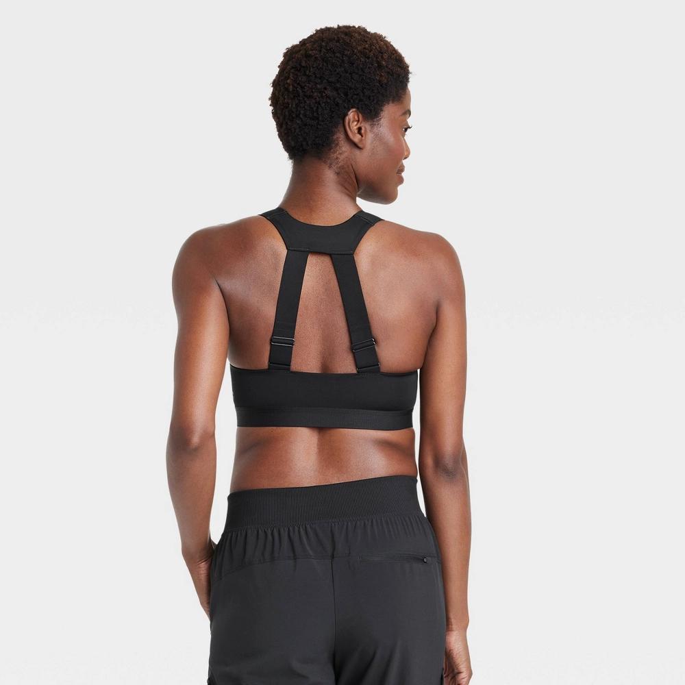 Women's Sculpt High Support Zip-Front Sports Bra - All In Motion™ Black 34B: Adjustable Strap, Molded Cup Product Image