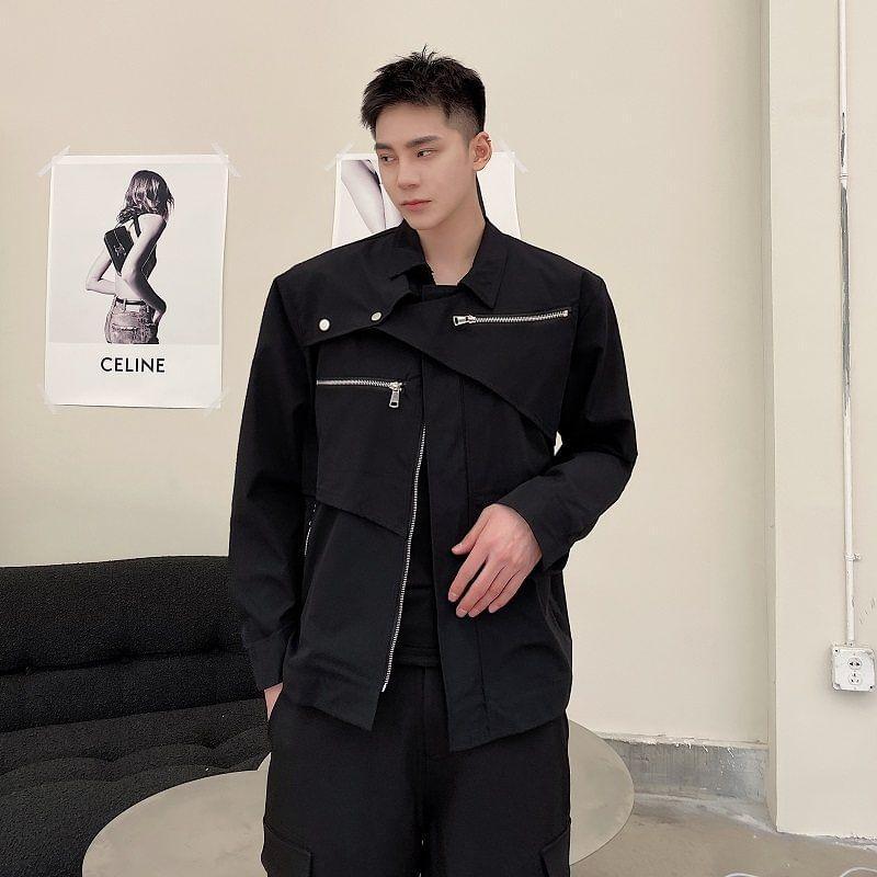 Plain Asymmetrical Zip Jacket Product Image