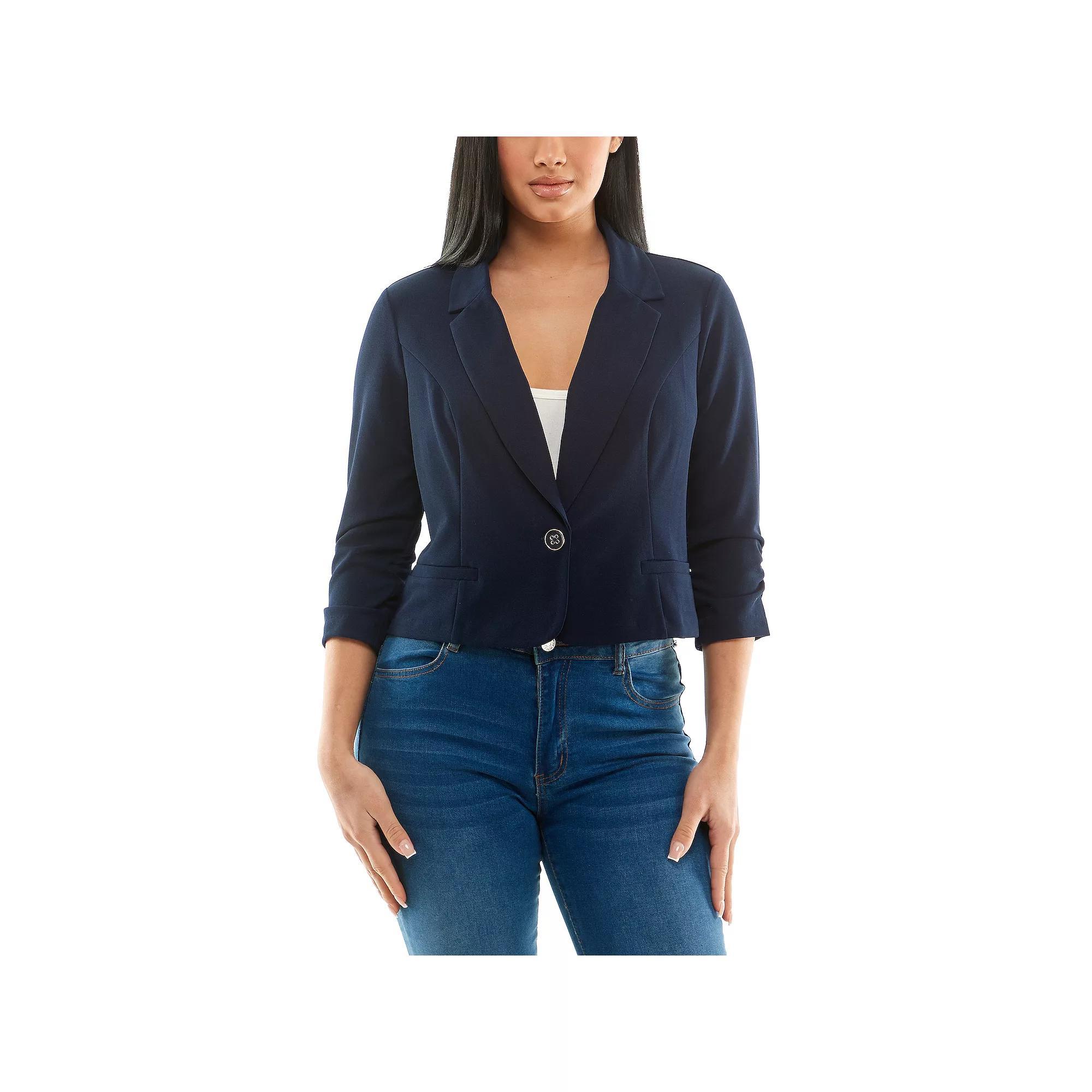 Women's Nina Leonard Button Cropped Blazer, Size: Small, Blue Product Image
