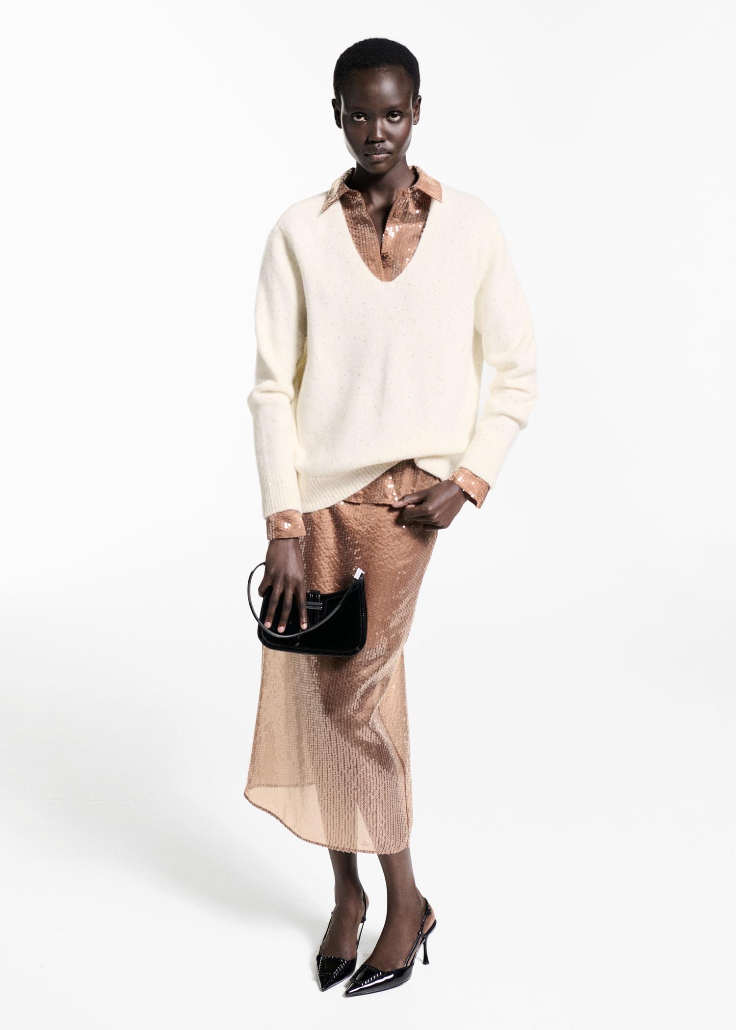 V-neck sequin sweater - Women | MANGO USA Product Image