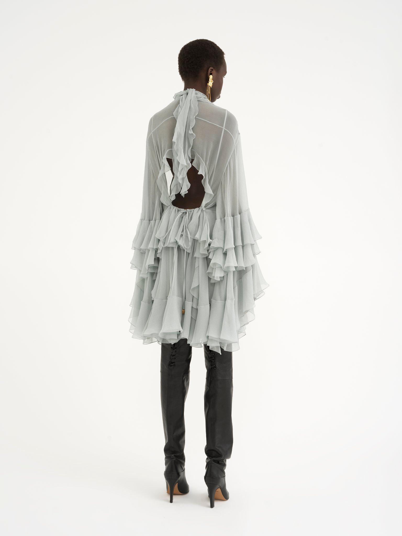 Mini ruffled dress in silk mousseline Product Image