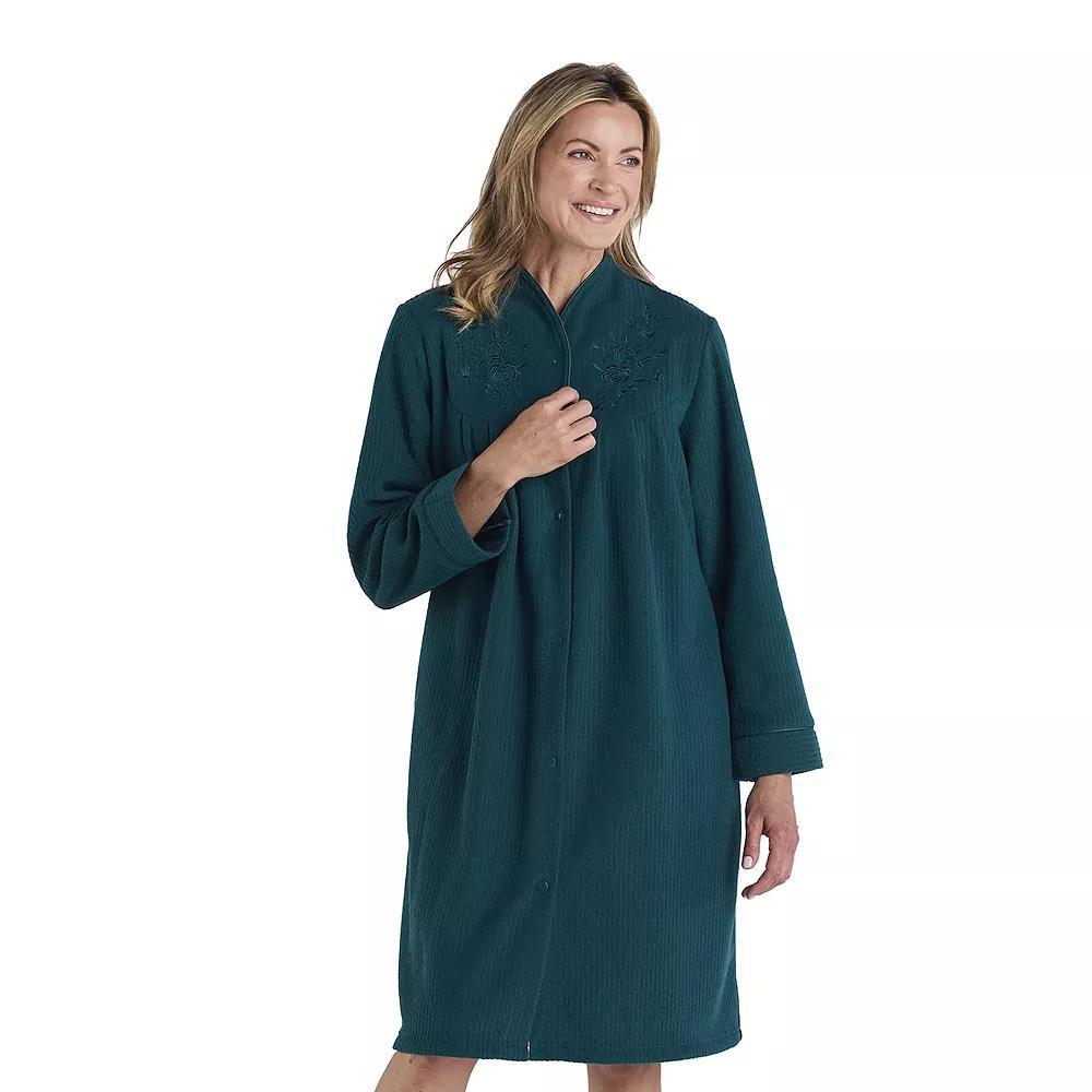 Petite Miss Elaine Essentials Brushed Back Terry Short Snap Robe, Women's, Size: Large Petite, Green Product Image