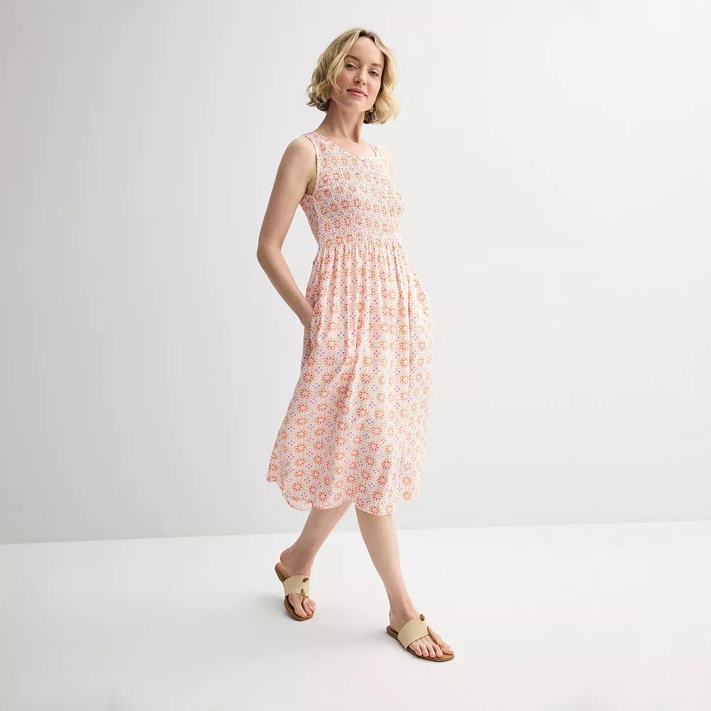 Women's Croft & Barrow® Smocked Midi Dress, Size: Medium, Orange Tile Block Product Image
