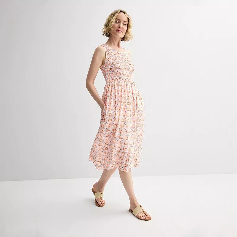 Women's Croft & Barrow® Smocked Midi Dress, Size: Medium, Orange Tile Block Product Image