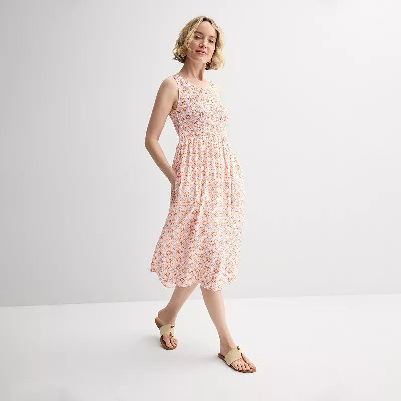 Women's Croft & Barrow® Smocked Midi Dress, Size: Small, Blue Paisley Product Image
