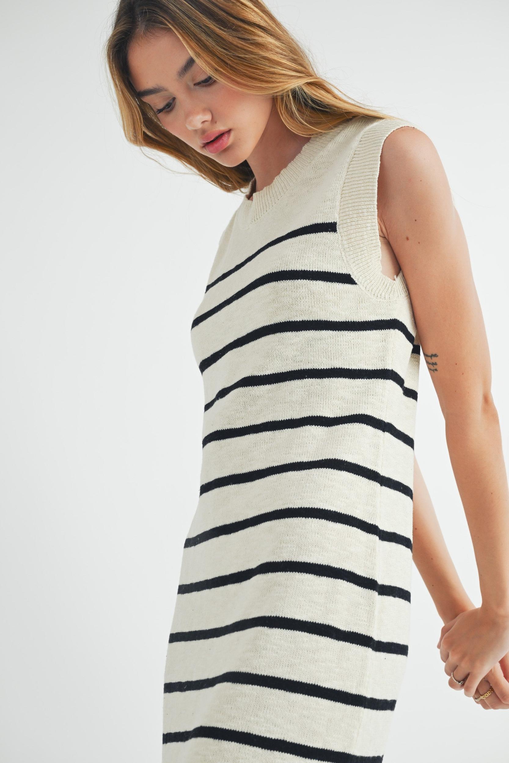 Sleeveless Stripe Sweater Maxi Dress Product Image