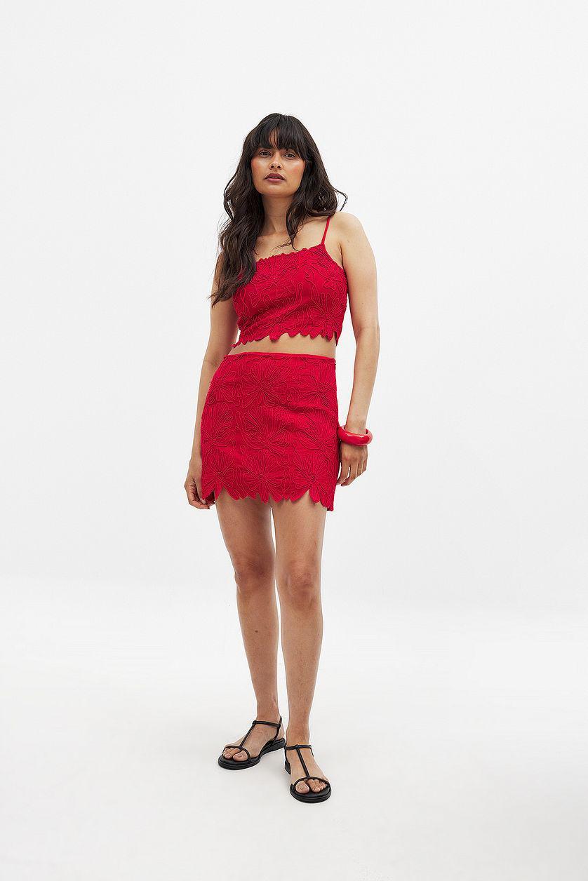 Linen Blend Anglaise Detail Mini Skirt Product Image