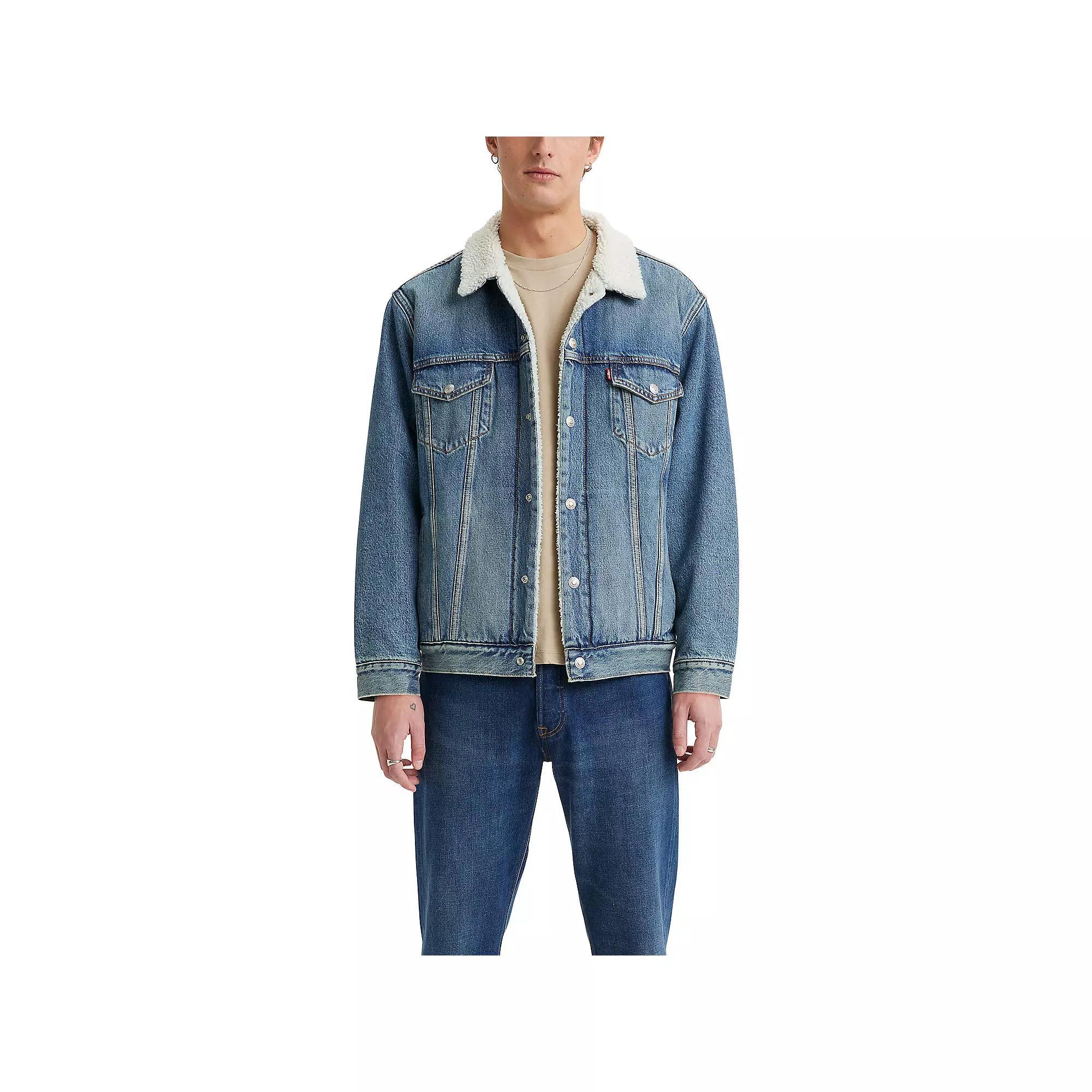 Men's Levi's® Relaxed Sherpa Lined Button Front Trucker Jacket, Size: Small, Green Bay Sherpa Product Image