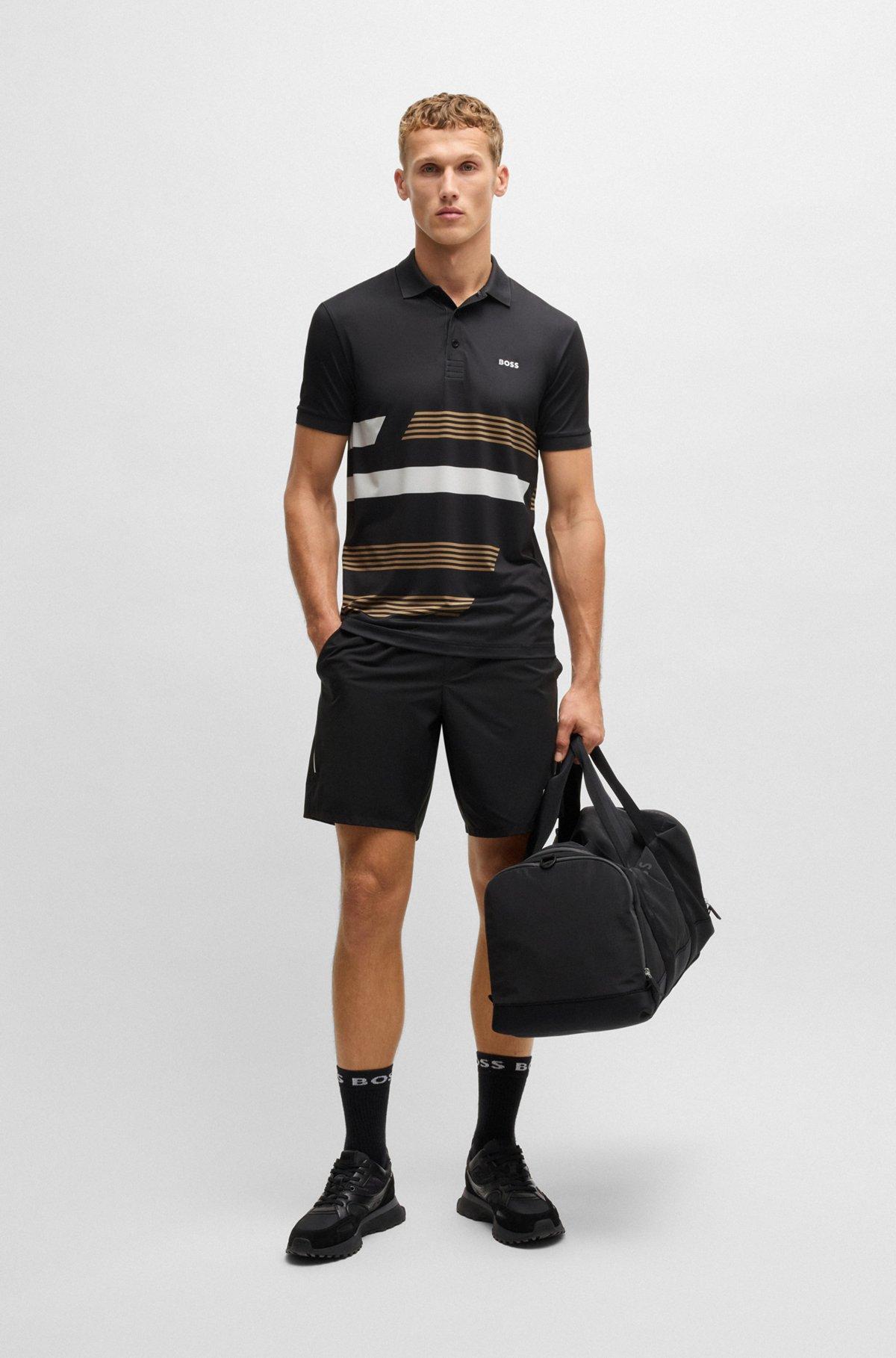 BOSS - Paddy stretch-jersey polo shirt with stripe print - Black Product Image