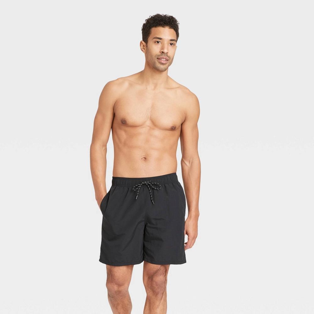 Men's 7" Swim Trunks - Goodfellow & Co™ Black S: Quick Dry, UPF 50+, Adjustable Waistband, Mesh Liner, Twill Fabric Product Image
