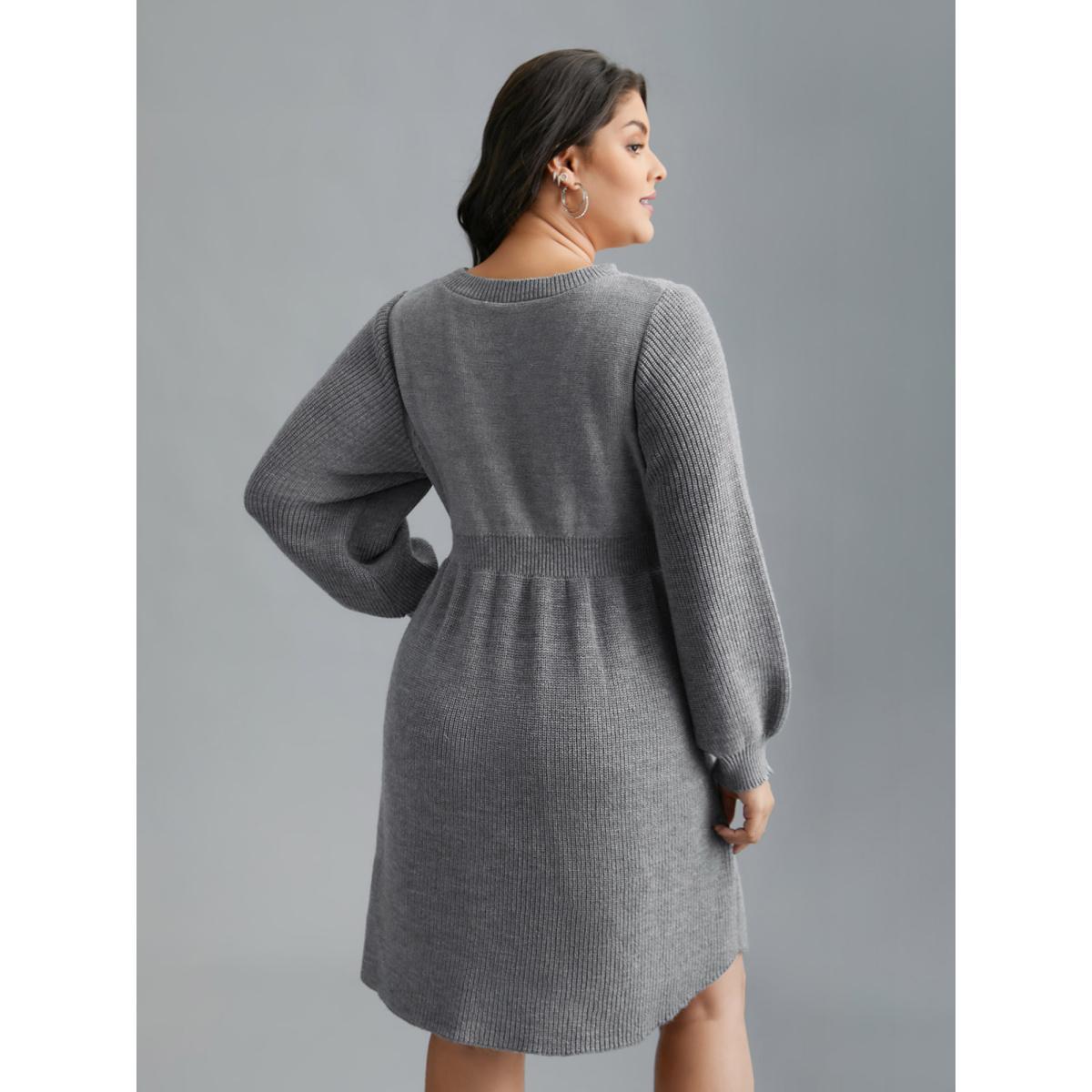 Plus Size Cable Knit Elastic Waist Midi Sweater Dress DarkGray Women Elegant Bodycon Long Sleeve Everyday Sweater Dresses BloomChic 26/4X Product Image
