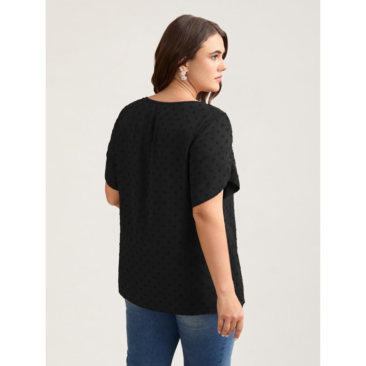 Plus Size Burgundy Textured Color Contrast Petal Sleeve Blouse Women Elegant Short sleeve Round Neck Everyday Blouses BloomChic 18-20/2X Product Image
