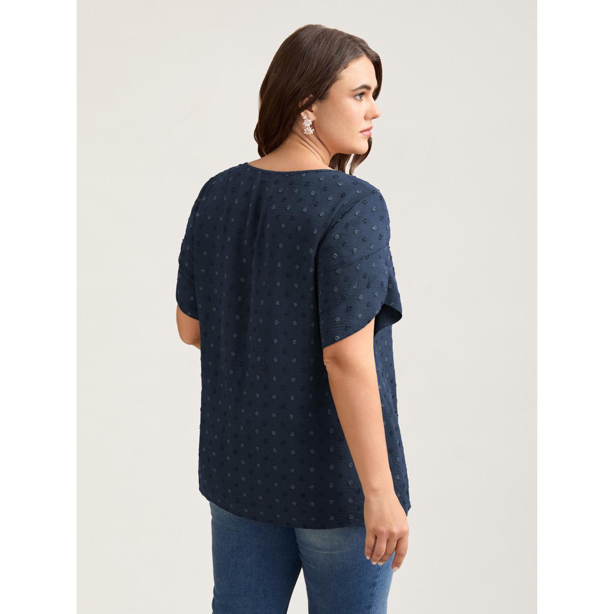 Plus Size Burgundy Textured Color Contrast Petal Sleeve Blouse Women Elegant Short sleeve Round Neck Everyday Blouses BloomChic 18-20/2X Product Image
