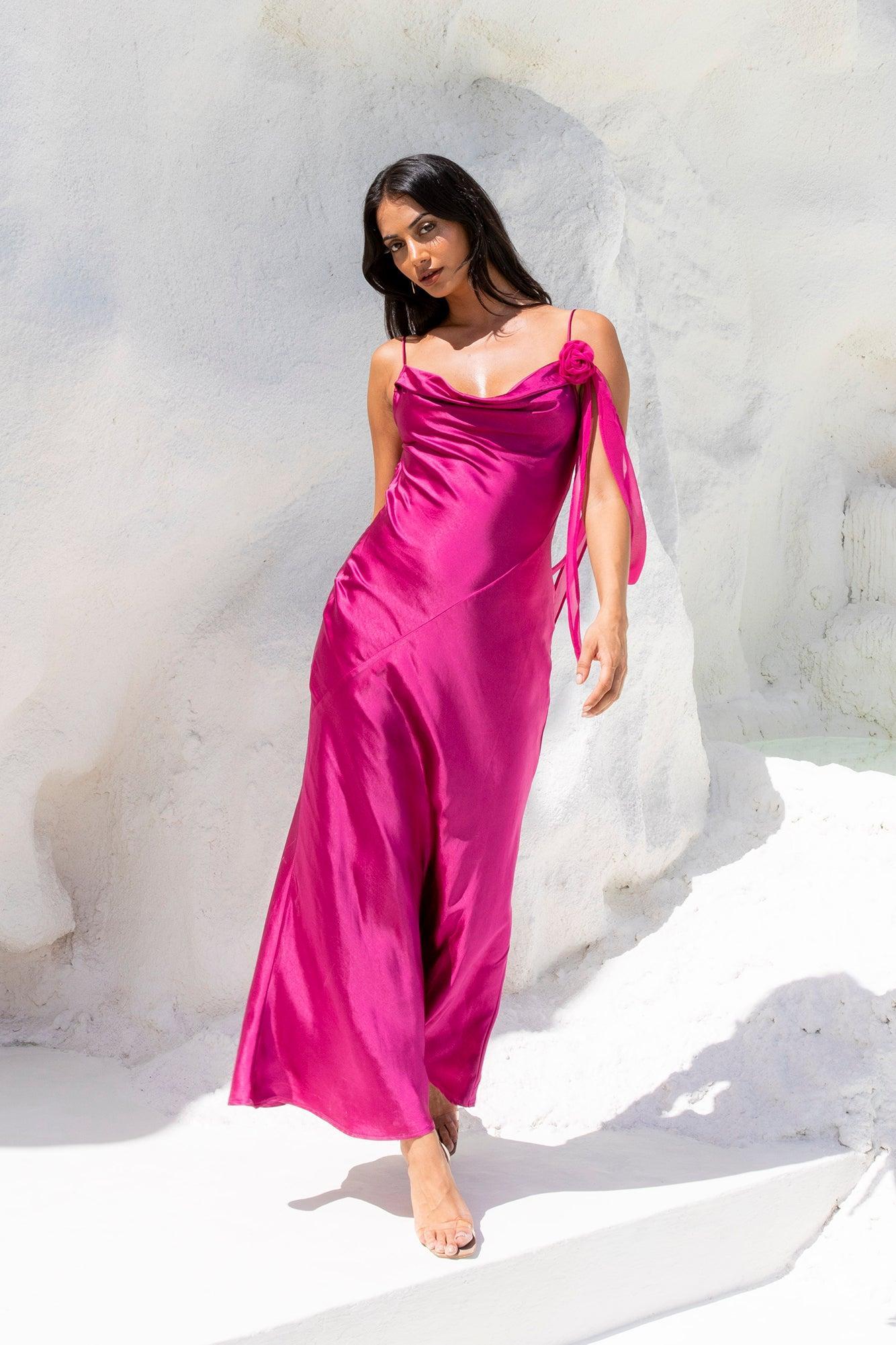Raspberry Kiss Satin Maxi Dress Berry Product Image